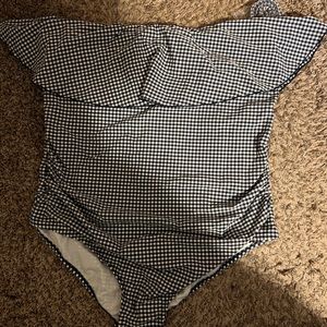 Women’s Bandeau Flounce Front Ruched Full Coverage One Piece Swuimsuit